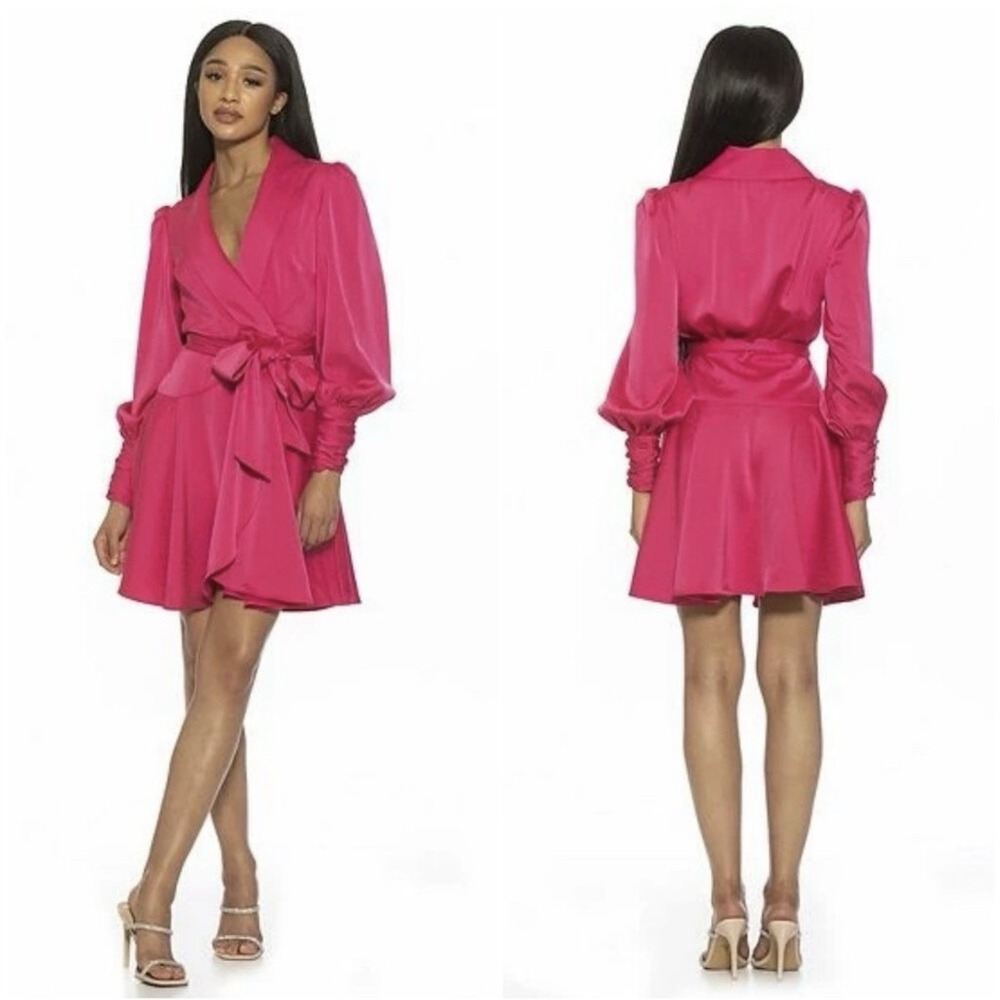 Alexia Admor Size 8 Phoebe Dress Satin Wrap Hot Pink Career Formal Mini Blouson